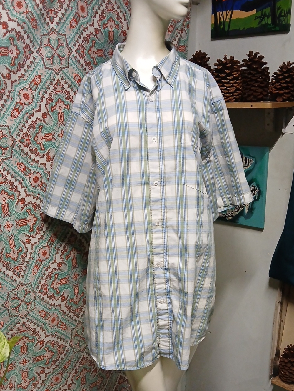 Vintage Basic Editions Multicolor Plaid Short Sleeve Button Up Shirt, Size XLT